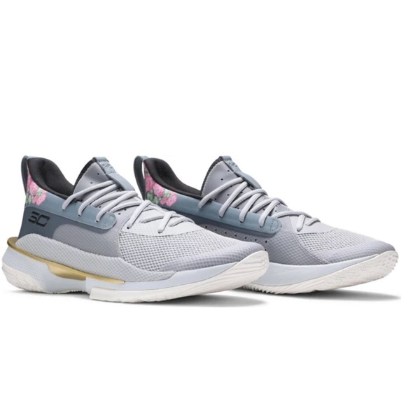 UNDER ARMOUR Curry 7 Chinese New Year Rose pink Halo Grey Floral Shoes Size 6.5 - Picture 2 of 16